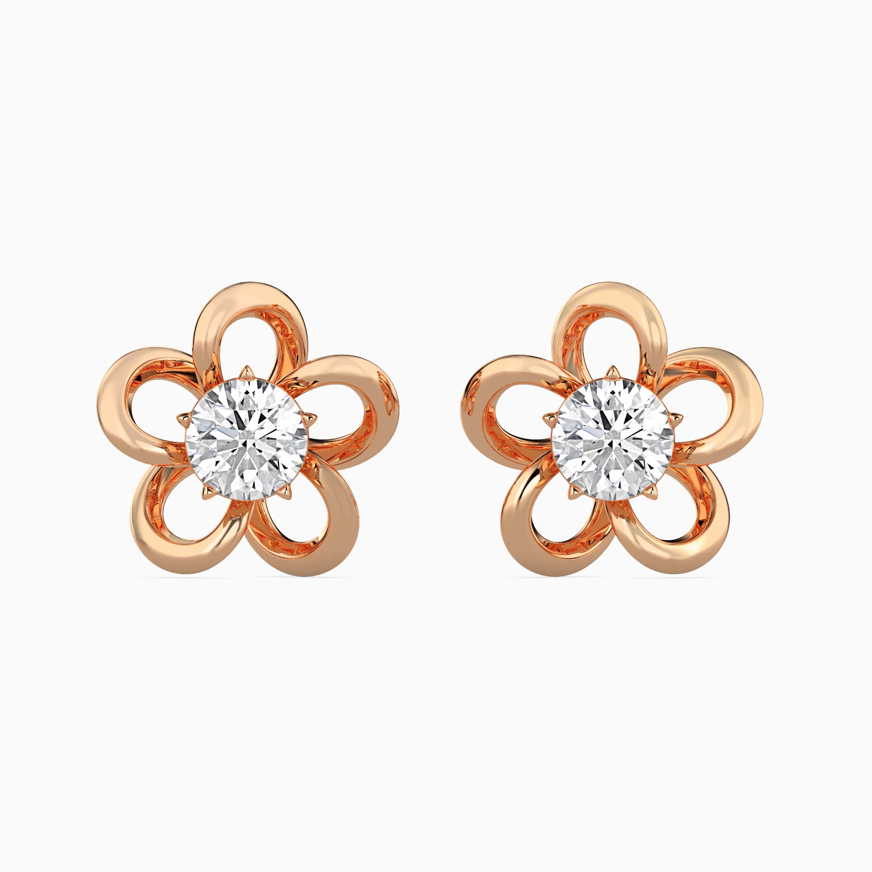 Round Brilliant Cut Lab-Grown Diamond Flower Stud Earrings in Rose Gold