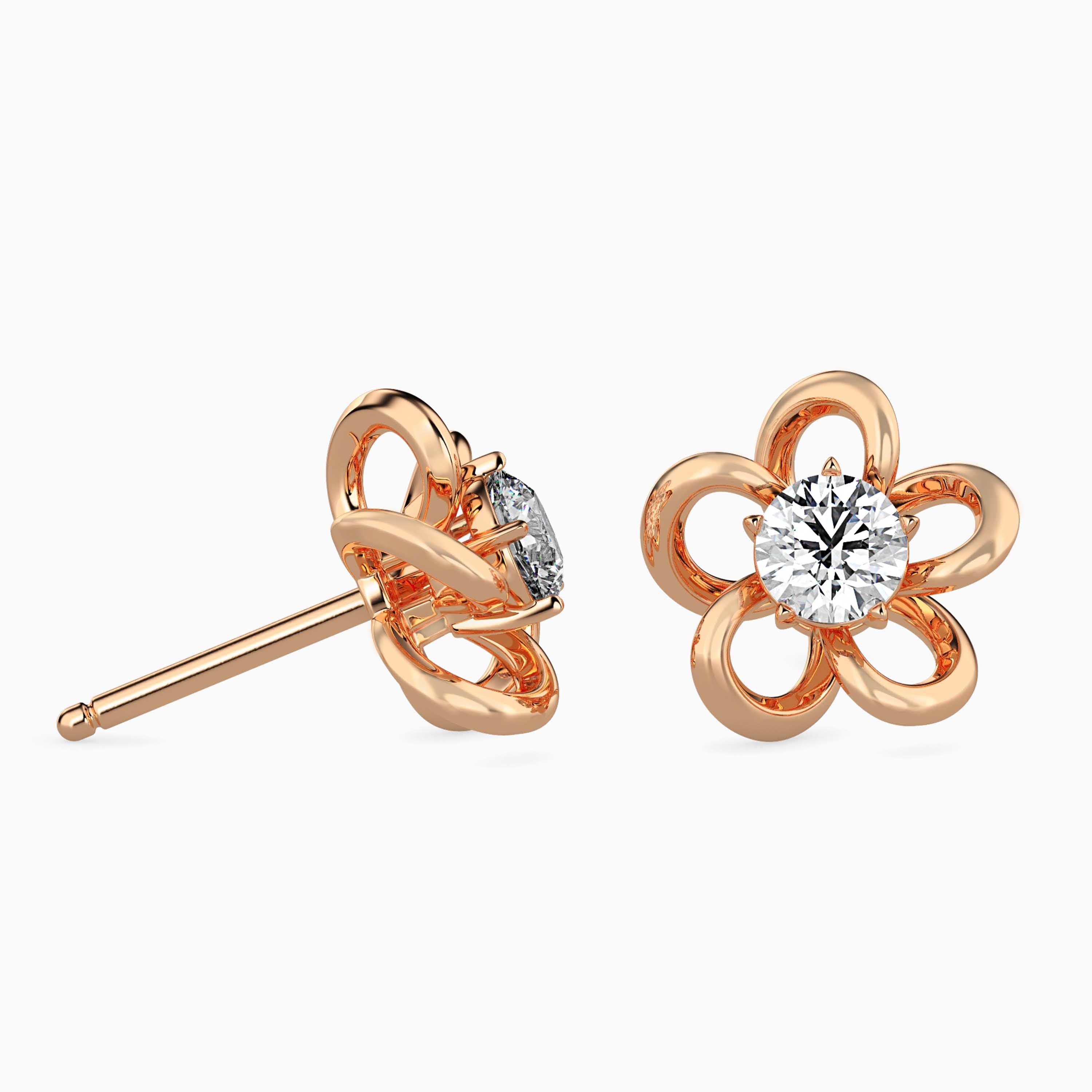 Round Brilliant Cut Lab-Grown Diamond Flower Stud Earrings in Rose Gold