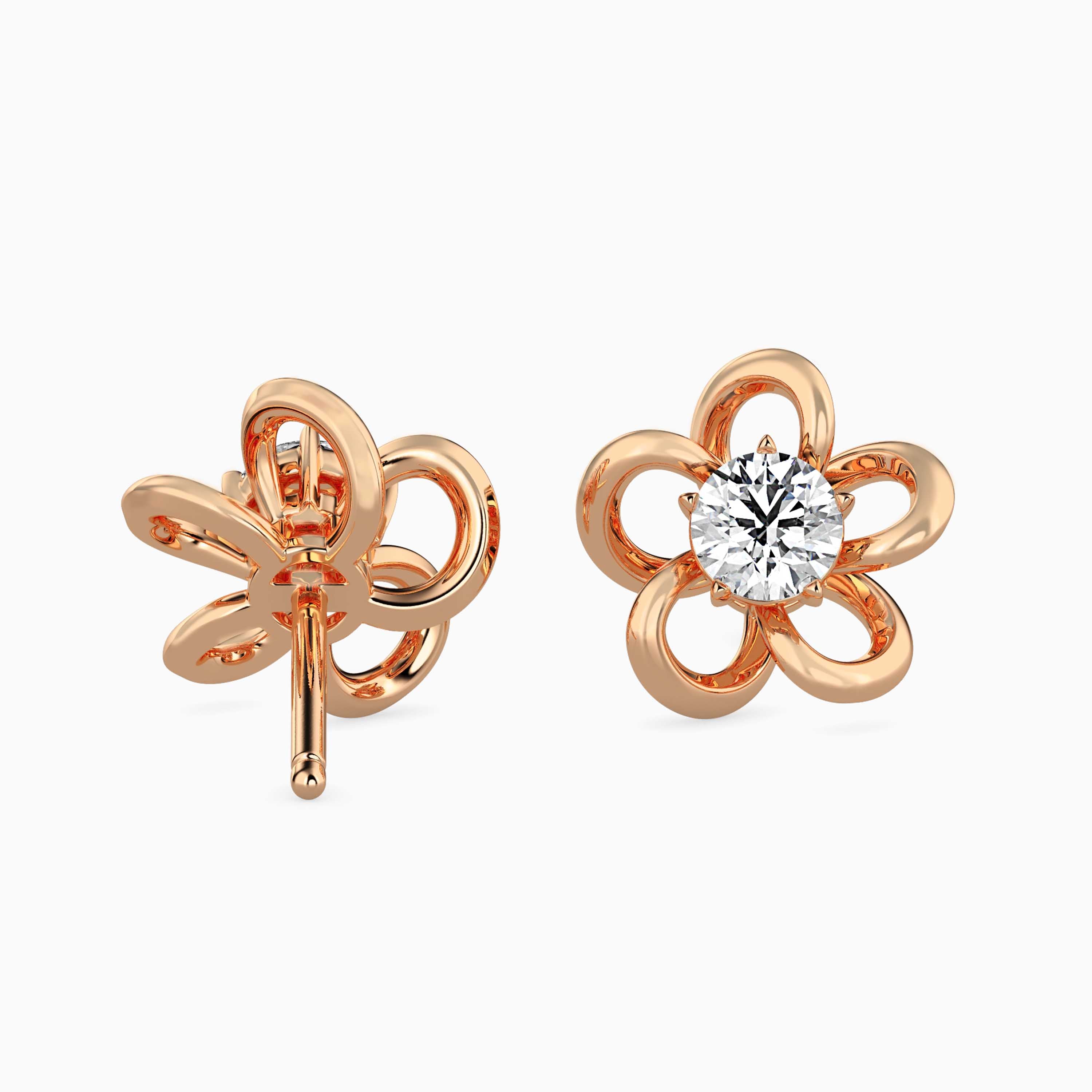 Round Brilliant Cut Lab-Grown Diamond Flower Stud Earrings in Rose Gold