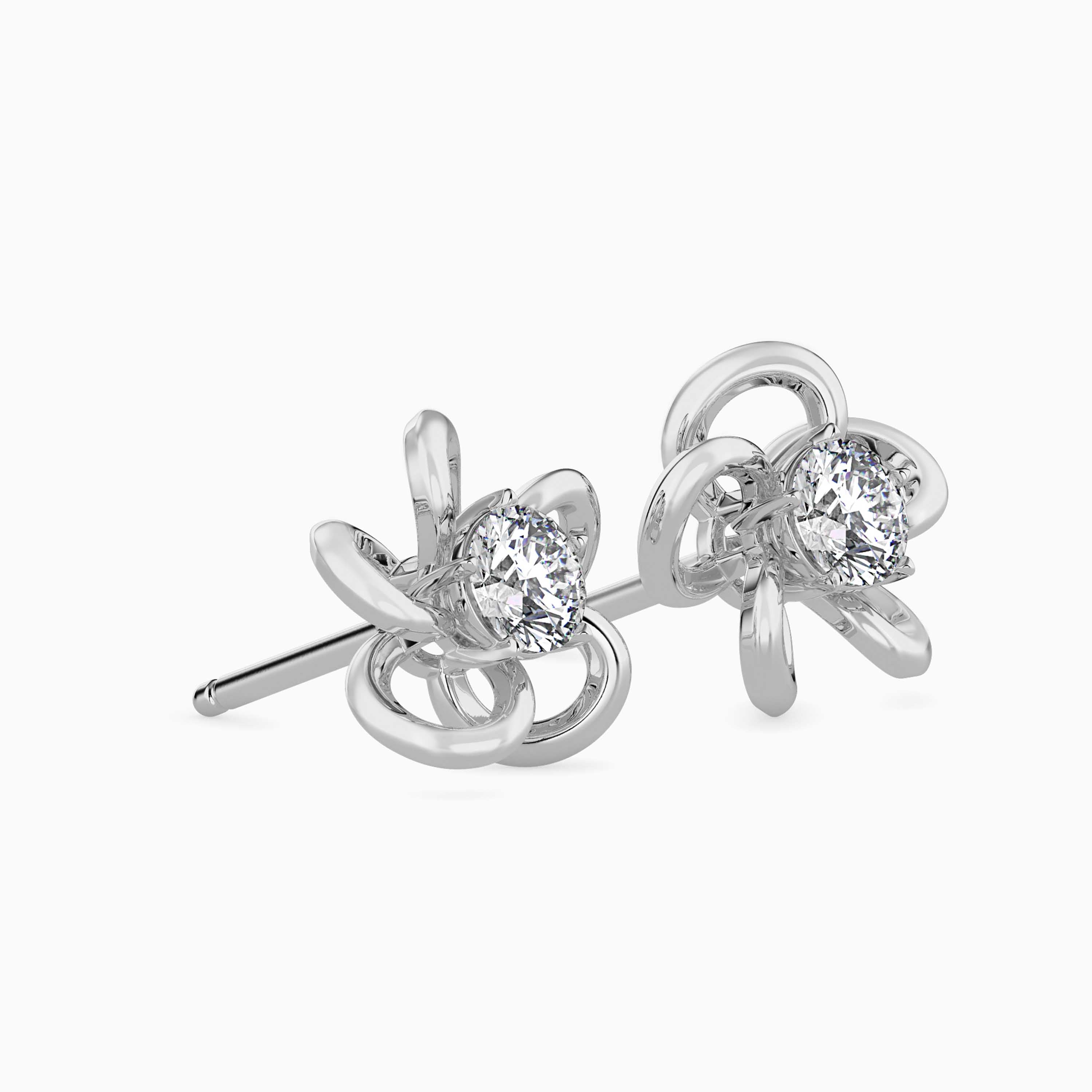 Round Brilliant Cut Lab-Grown Diamond Flower Stud Earrings in White Gold