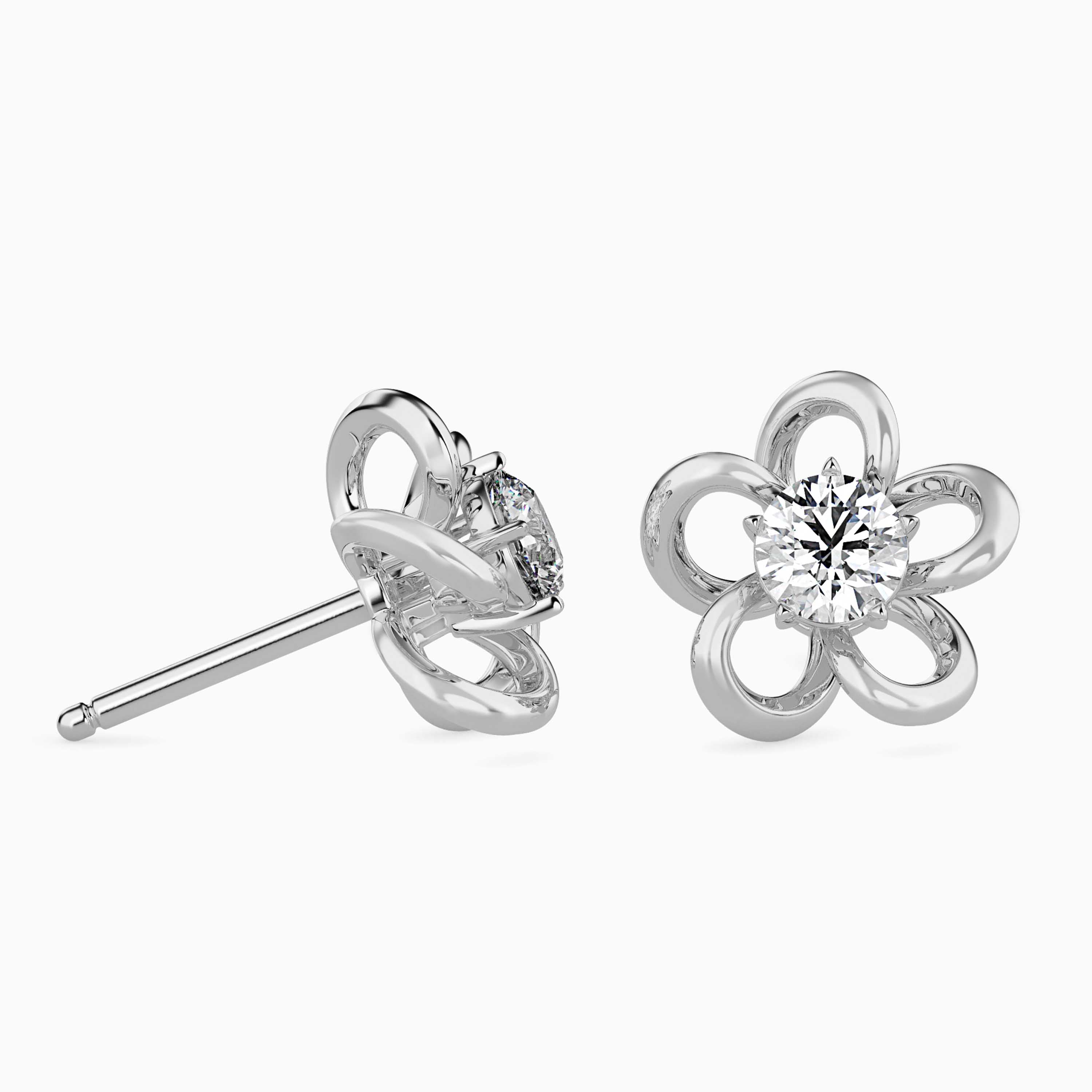 Round Brilliant Cut Lab-Grown Diamond Flower Stud Earrings in White Gold