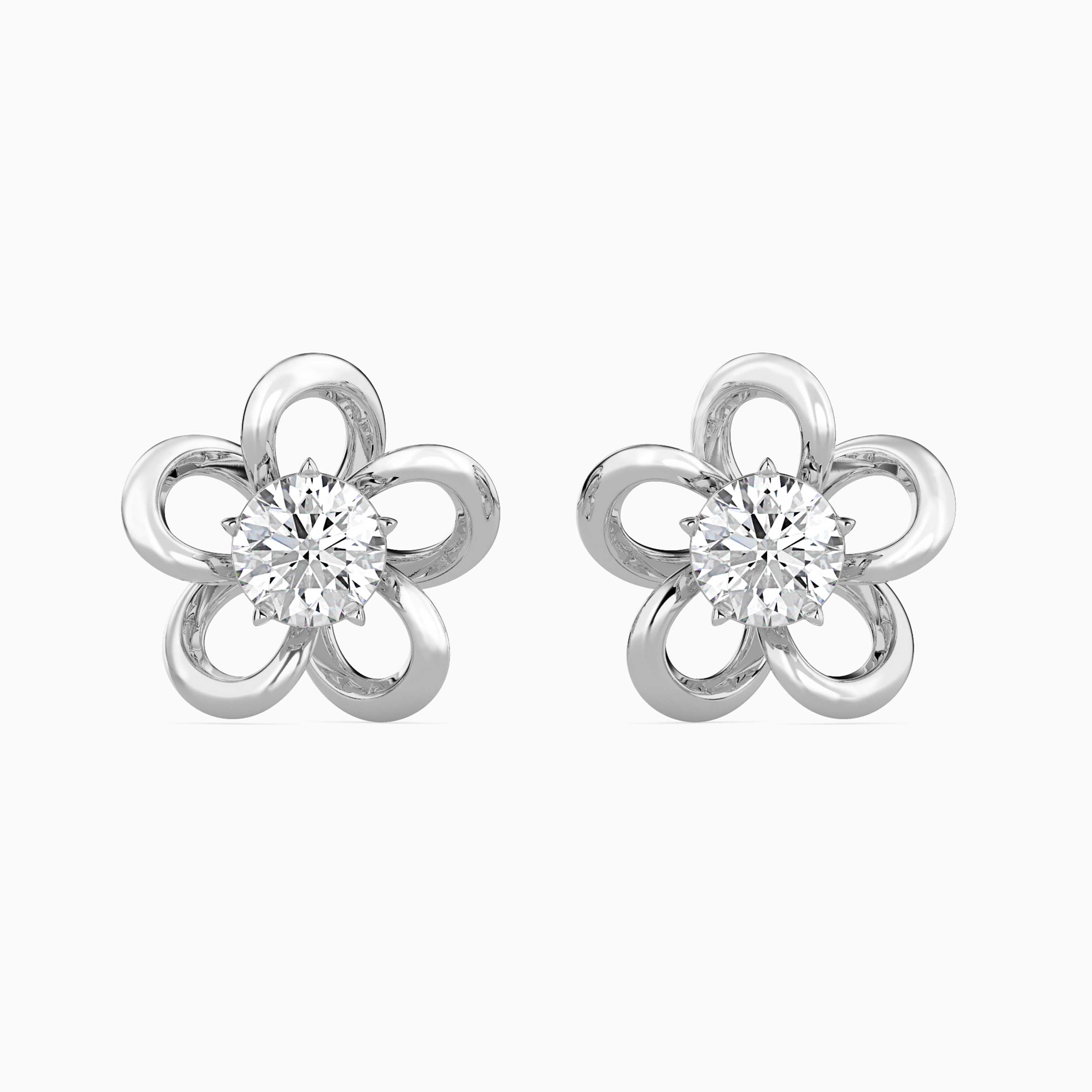 Round Brilliant Cut Lab-Grown Diamond Flower Stud Earrings in White Gold