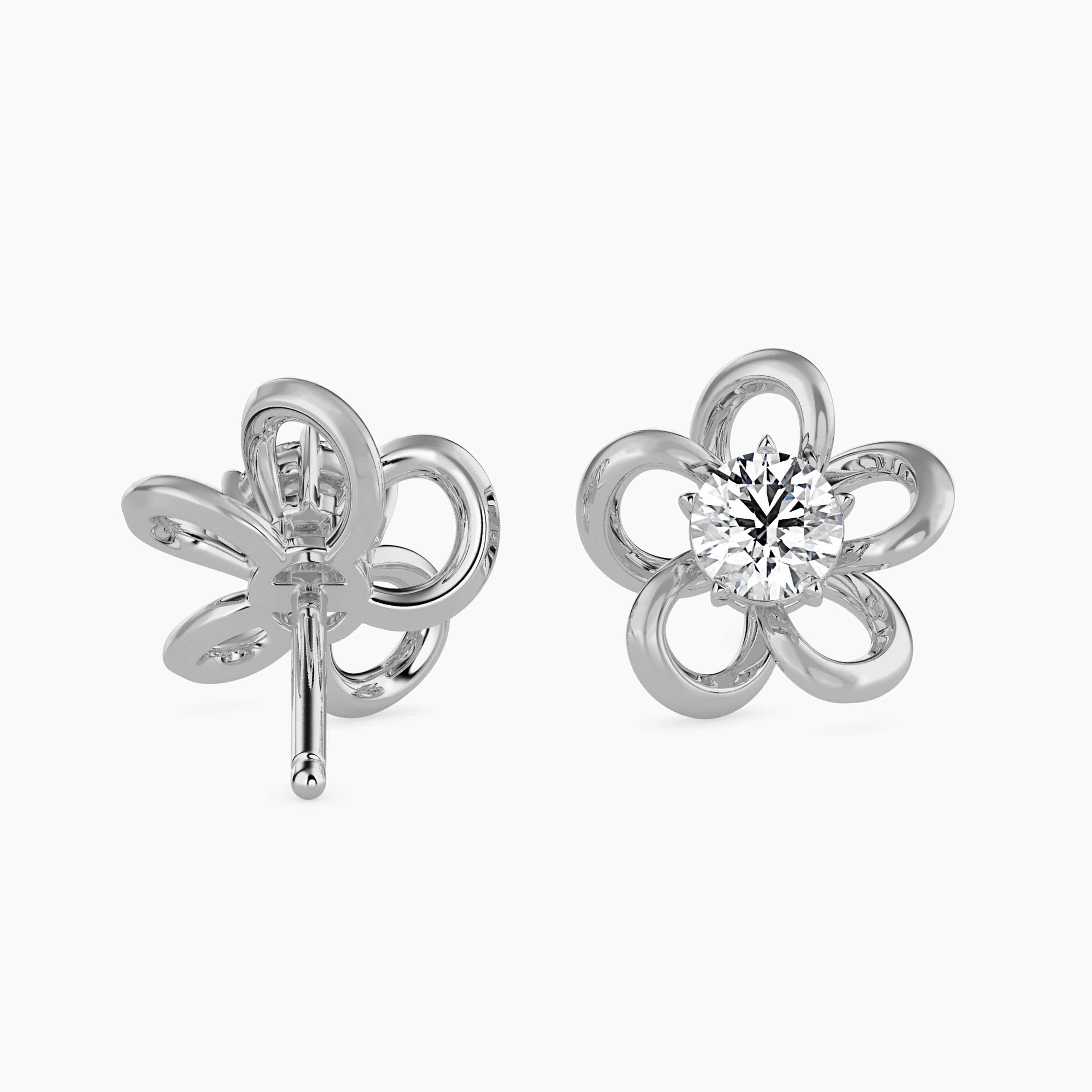 Round Brilliant Cut Lab-Grown Diamond Flower Stud Earrings in White Gold