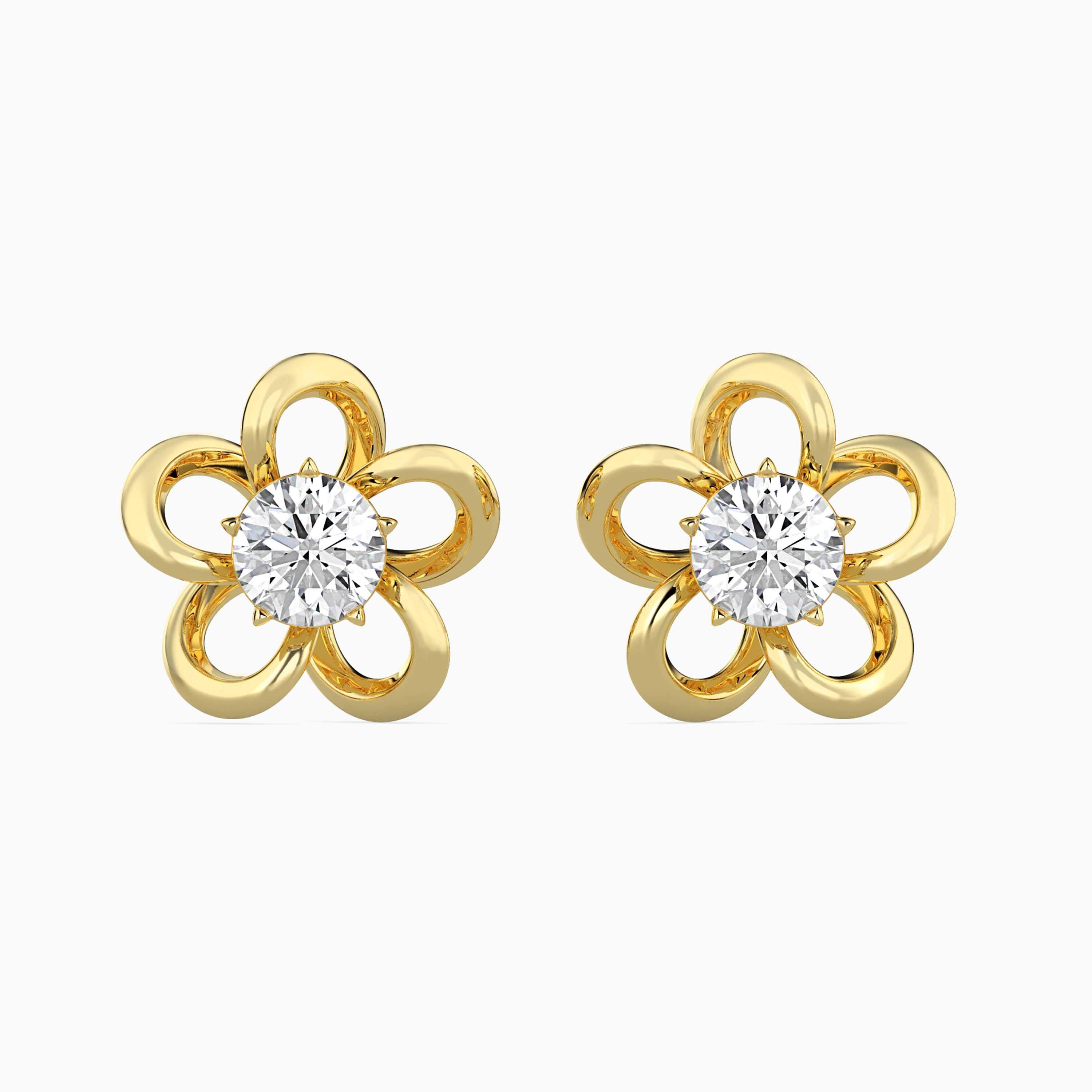 Round Brilliant Cut Lab-Grown Diamond Flower Stud Earrings in Yellow Gold