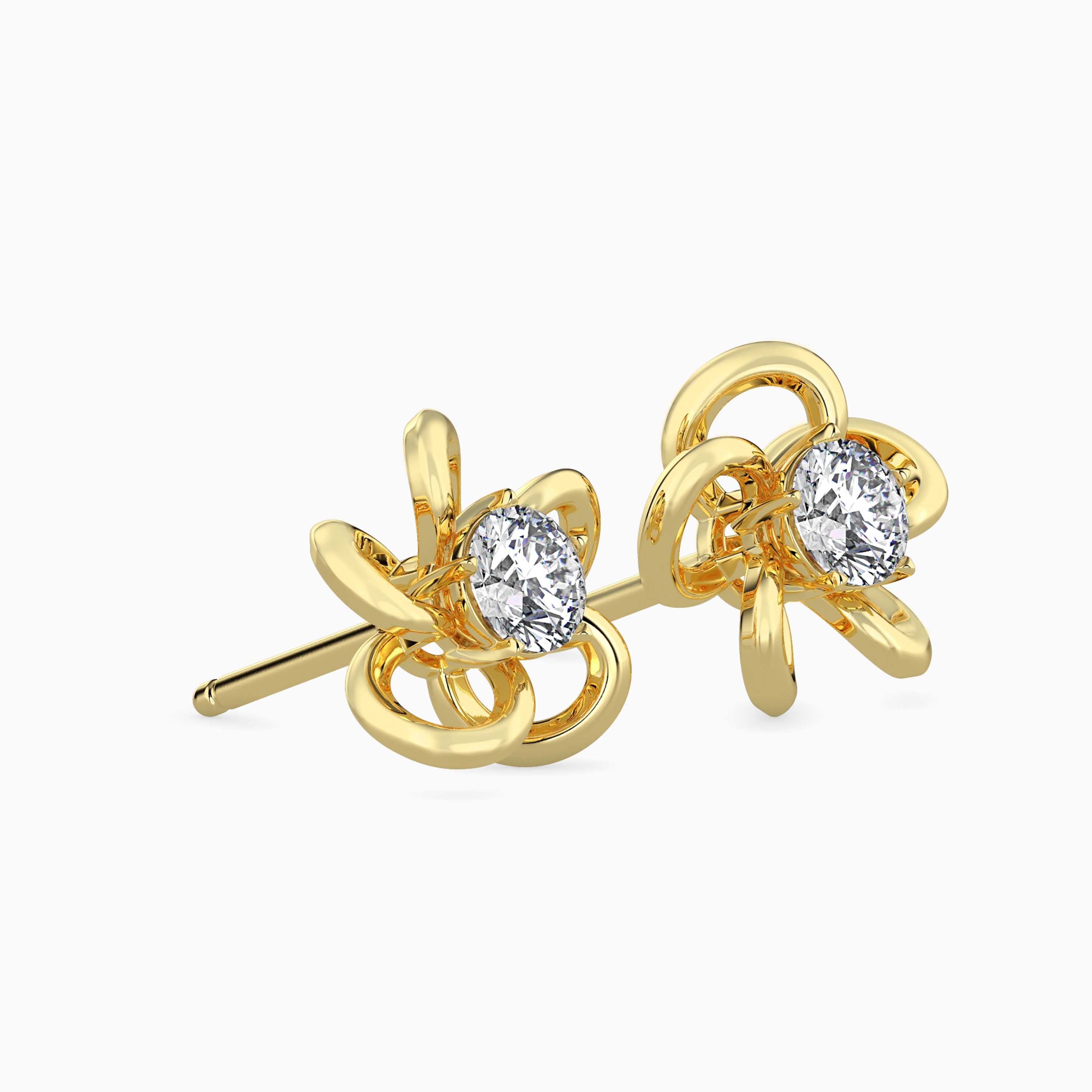 Round Brilliant Cut Lab-Grown Diamond Flower Stud Earrings in Yellow Gold