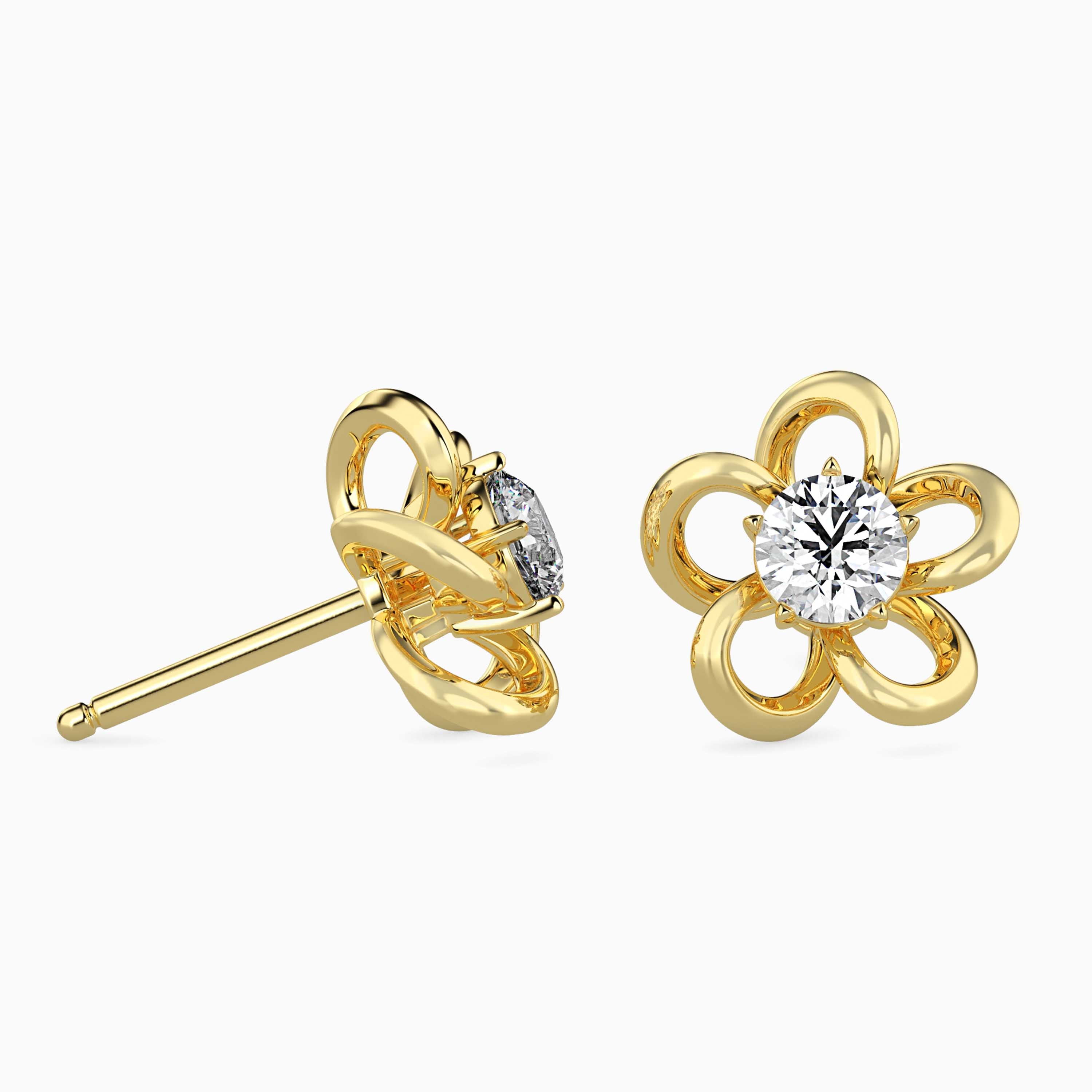Round Brilliant Cut Lab-Grown Diamond Flower Stud Earrings in Yellow Gold