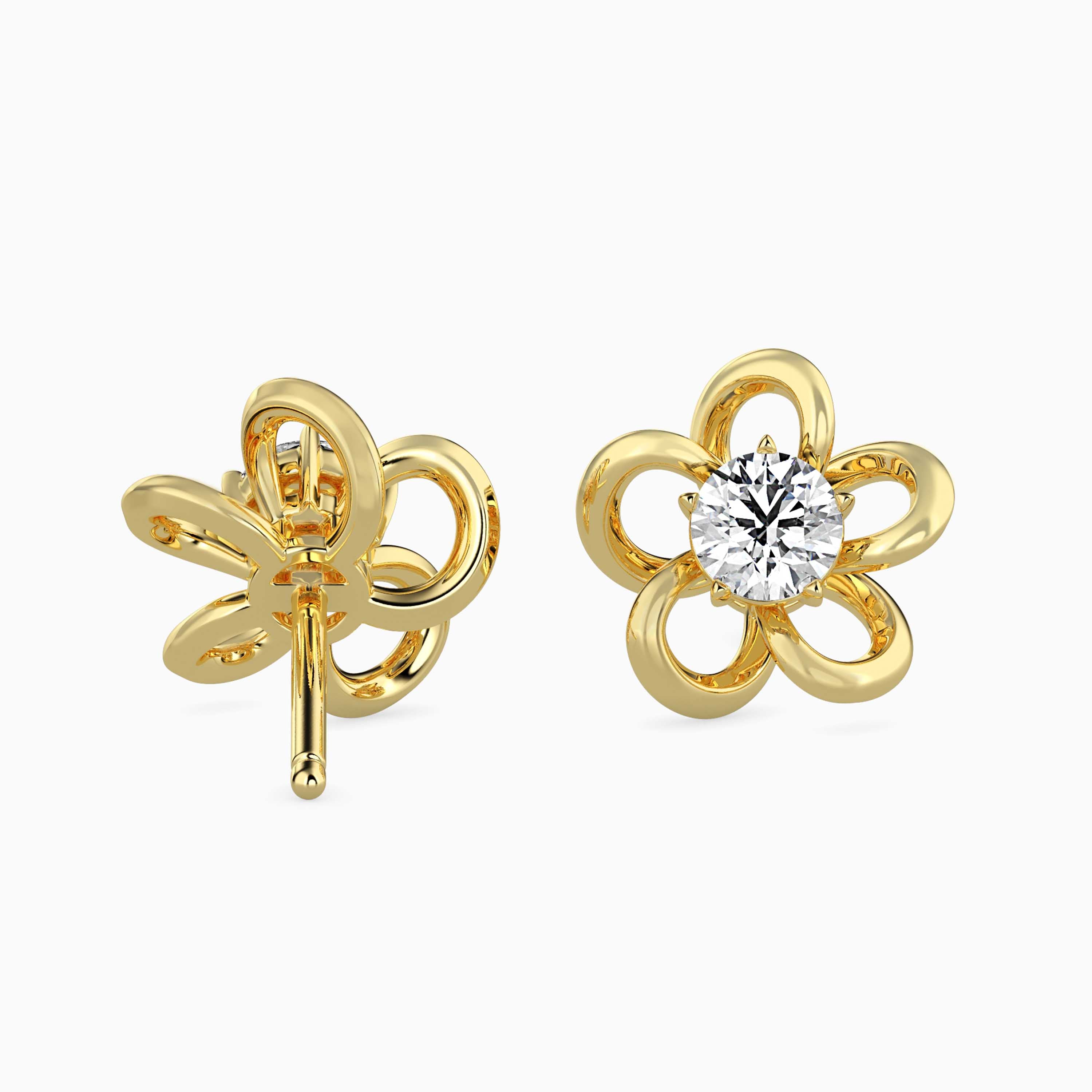 Round Brilliant Cut Lab-Grown Diamond Flower Stud Earrings in Yellow Gold