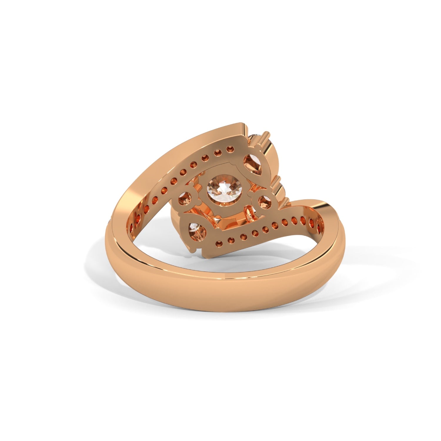 Round Brilliant and Pear Cut Lab-Grown Diamond Split Shank Engagement Ring in Rose Gold