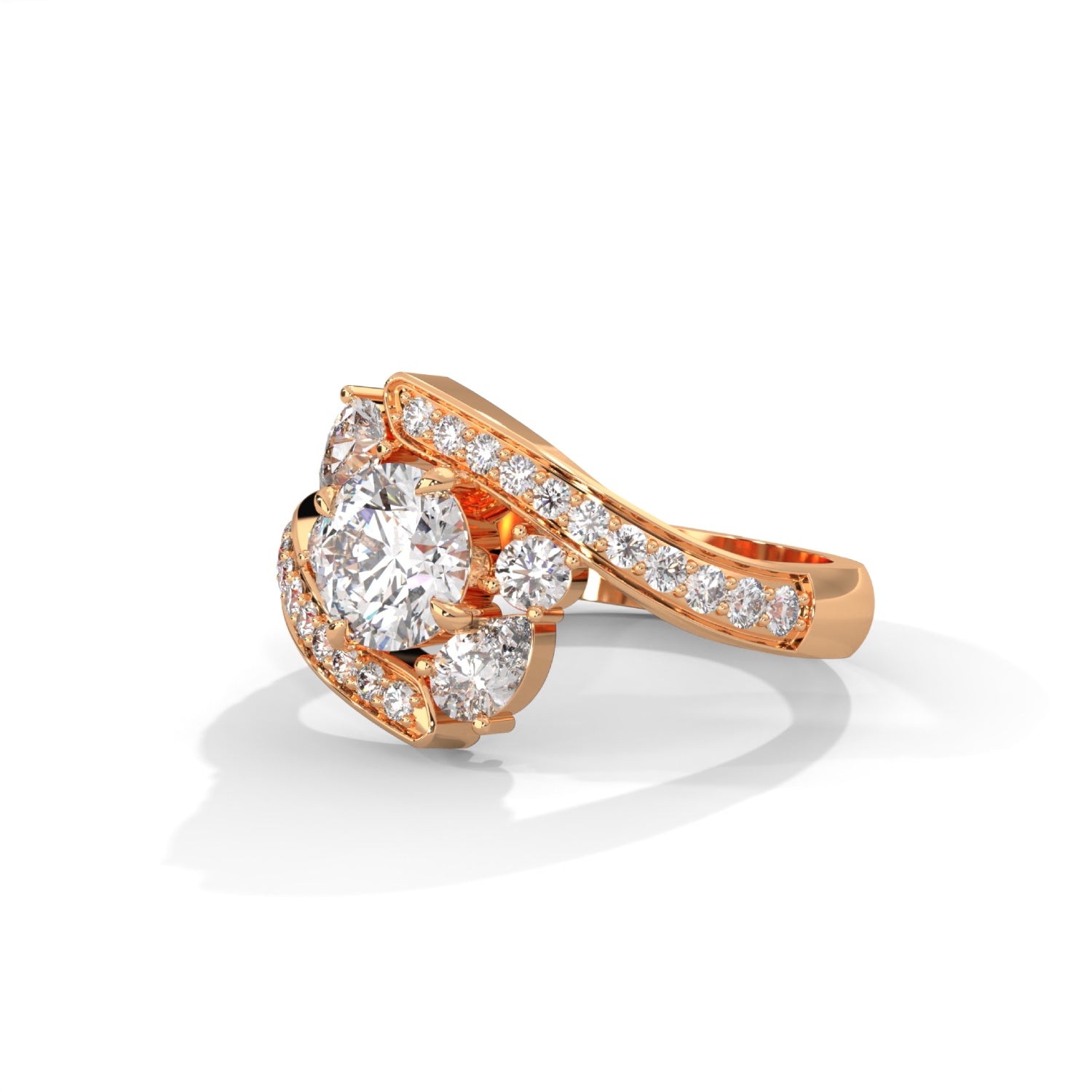 Round Brilliant and Pear Cut Lab-Grown Diamond Split Shank Engagement Ring in Rose Gold