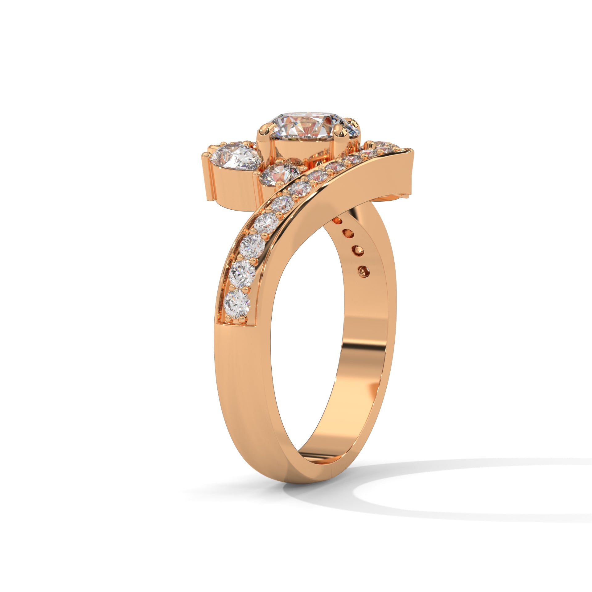 Round Brilliant and Pear Cut Lab-Grown Diamond Split Shank Engagement Ring in Rose Gold