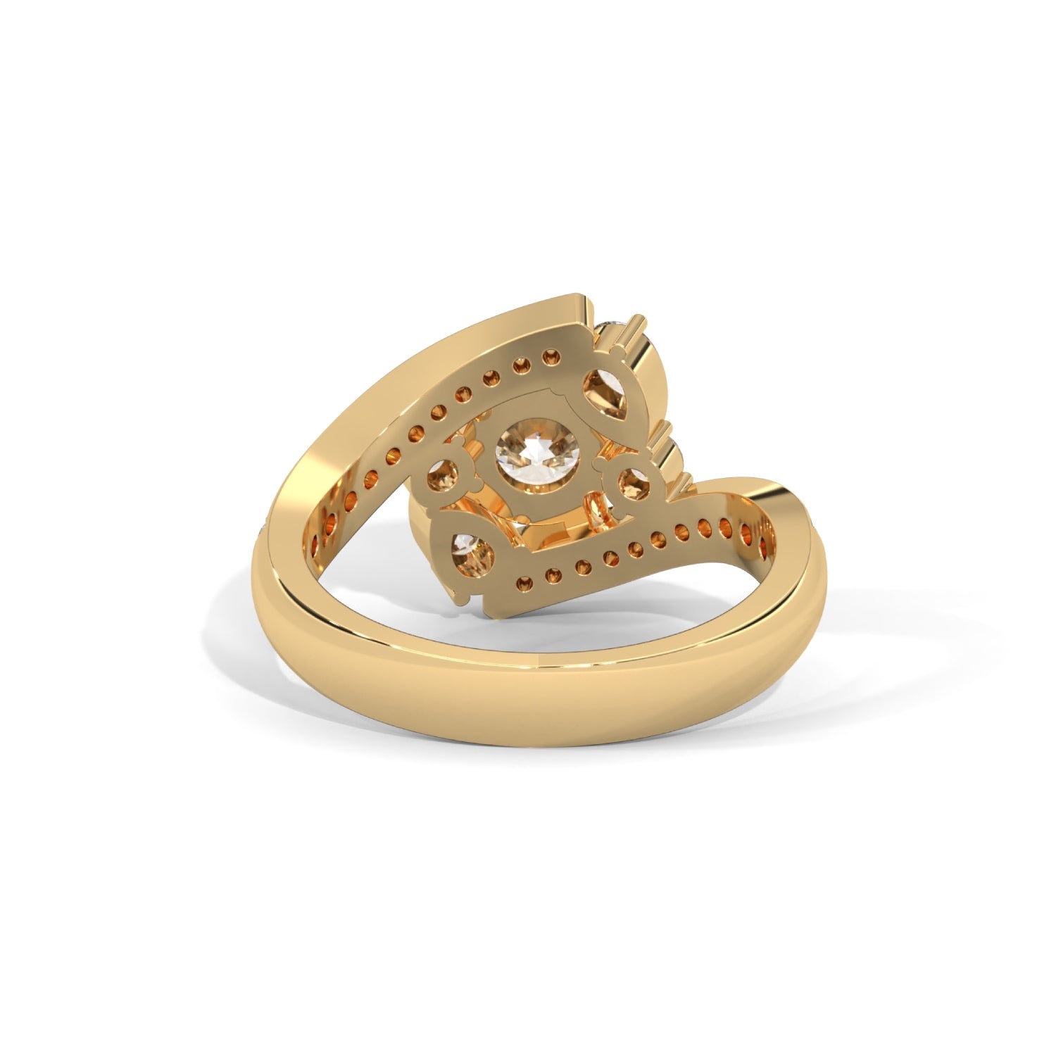 Round Brilliant and Pear Cut Lab-Grown Diamond Split Shank Engagement Ring in Yellow Gold