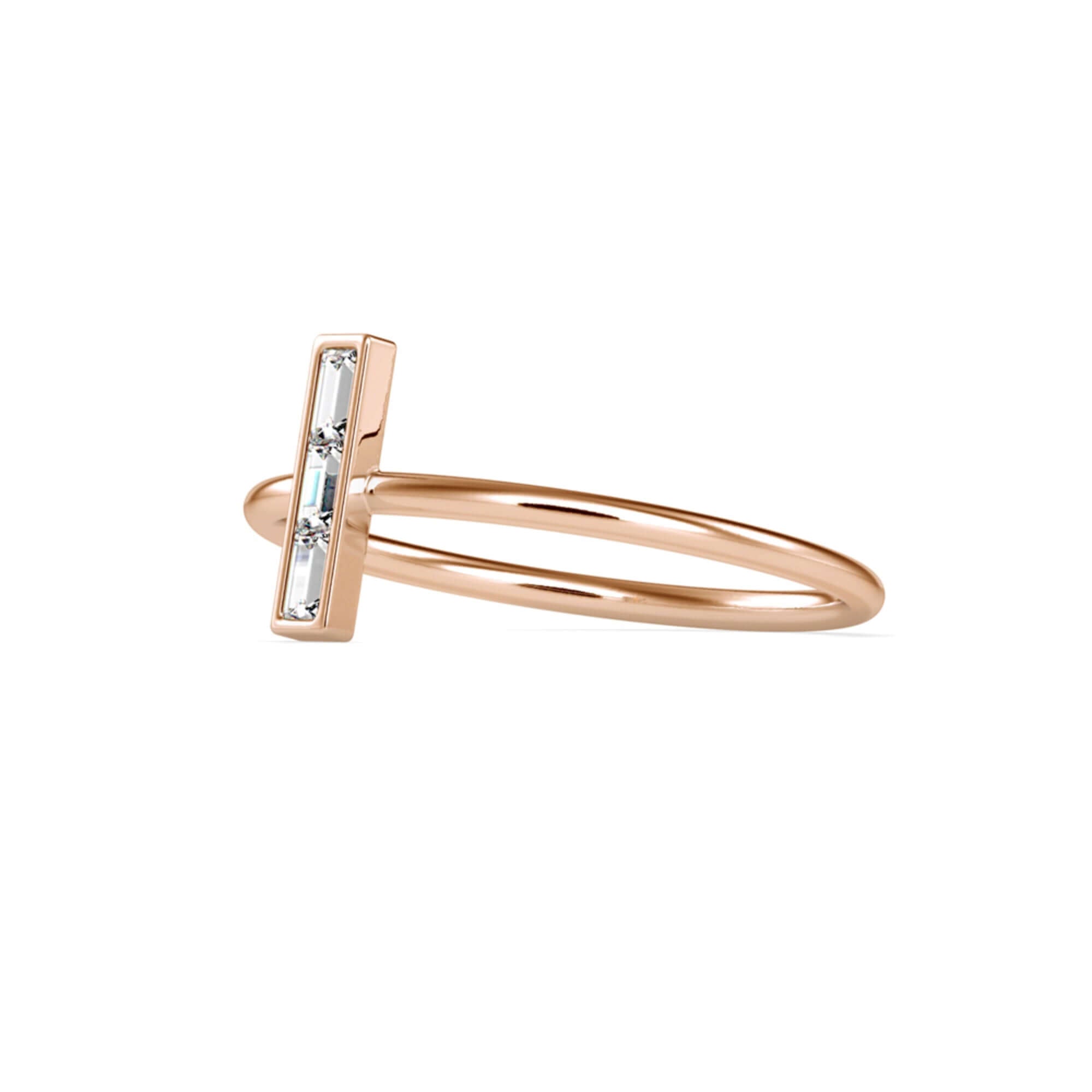 Vertical Baguette Cut Lab-Grown Diamond Stackable Ring in Rose Gold