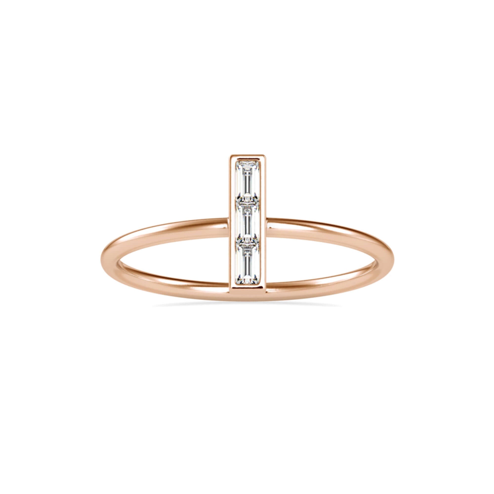 Vertical Baguette Cut Lab-Grown Diamond Stackable Ring in Rose Gold