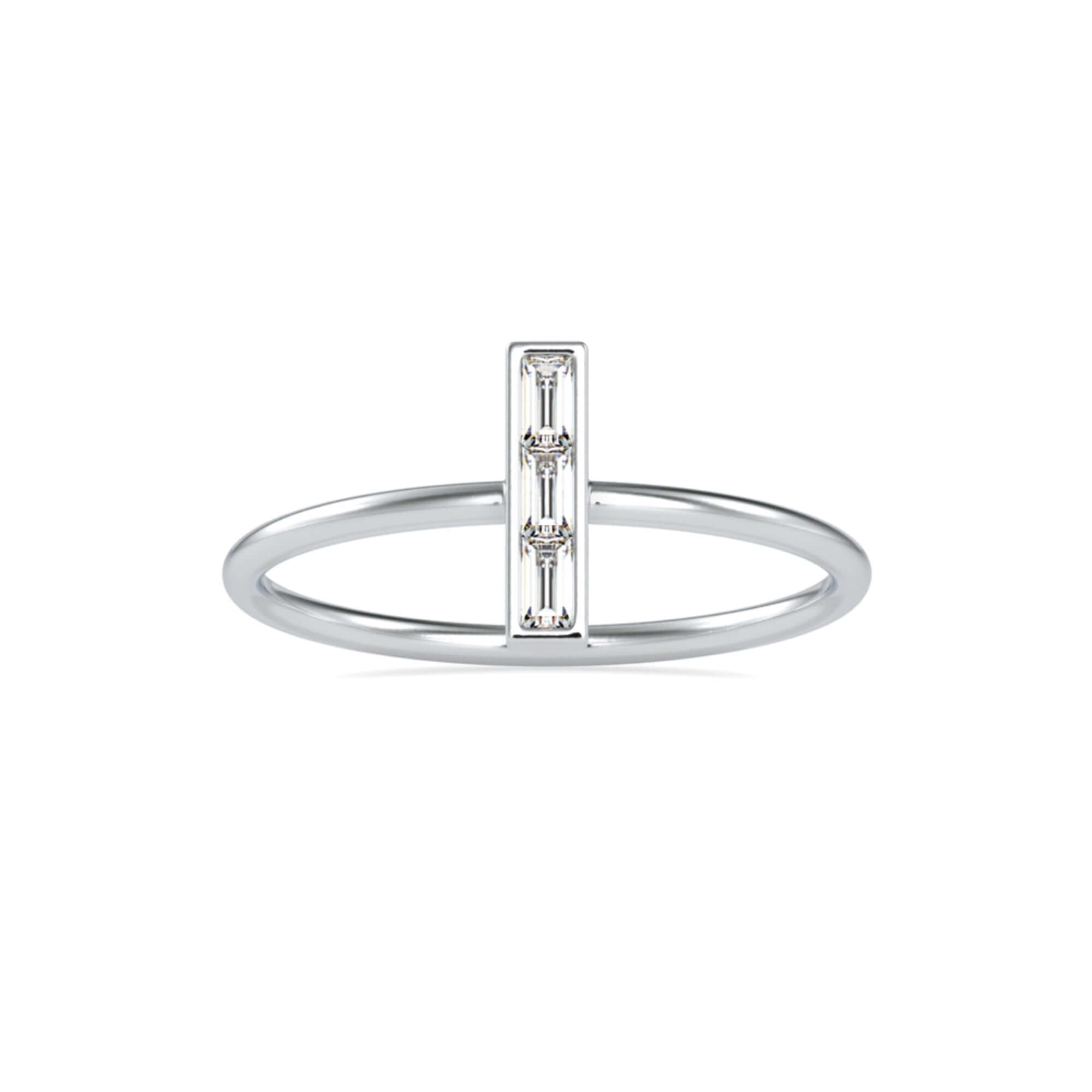 Vertical Baguette Cut Lab-Grown Diamond Stackable Ring in White Gold