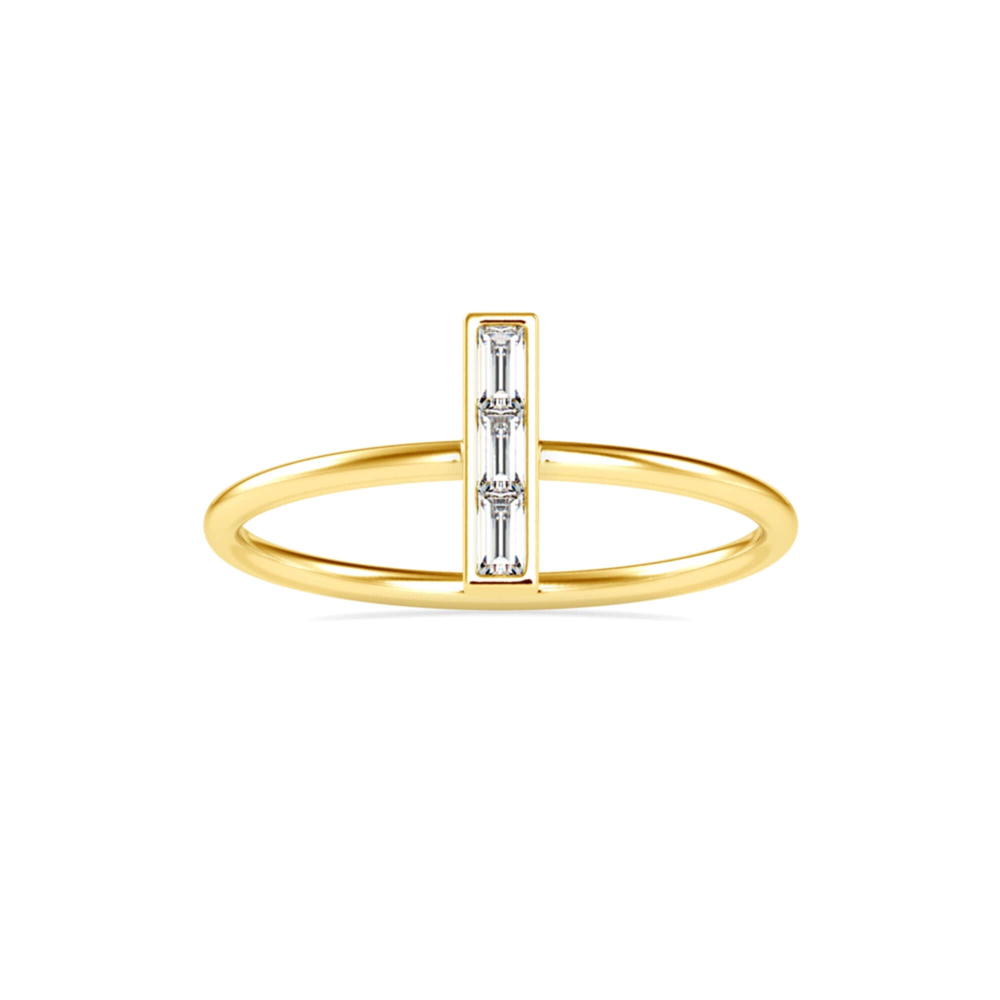 Vertical Baguette Cut Lab-Grown Diamond Stackable Ring in Yellow Gold