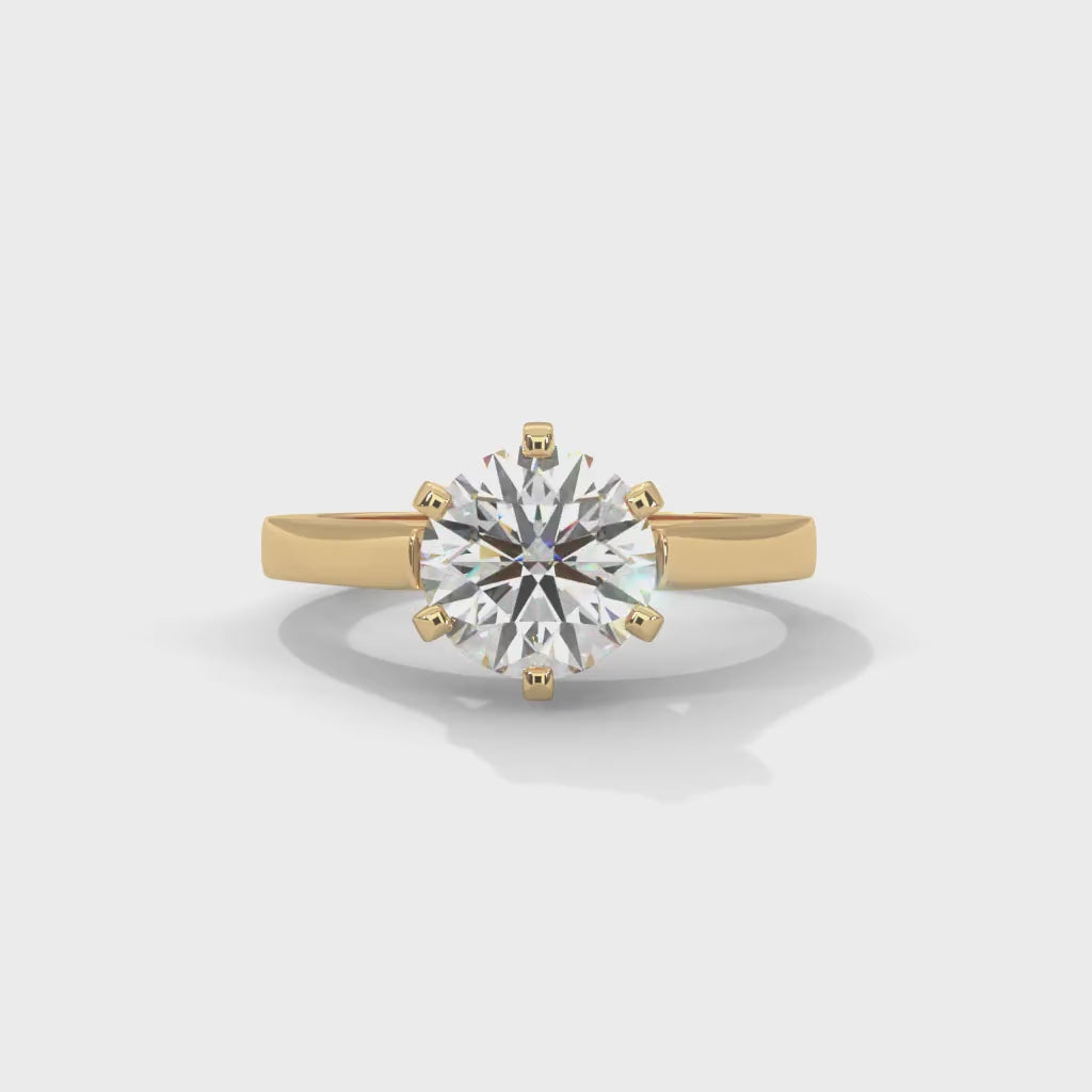 Round Brilliant Cut Lab-Grown Diamond Cathedral Solitaire Engagement Ring in Yellow Gold