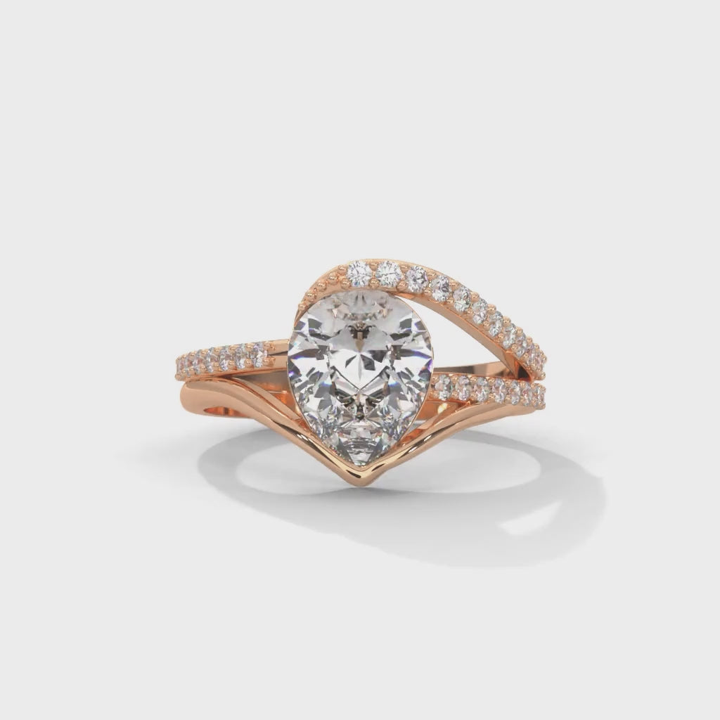 Pear-Shaped Lab-Grown Diamond Split Shank Pavé Engagement Ring in Rose Gold