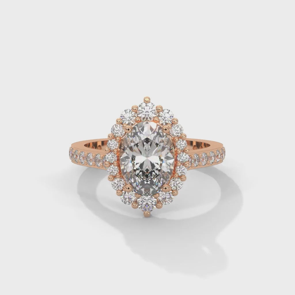 Oval-Shaped Lab-Grown Diamond Halo Pavé Engagement Ring in Rose Gold