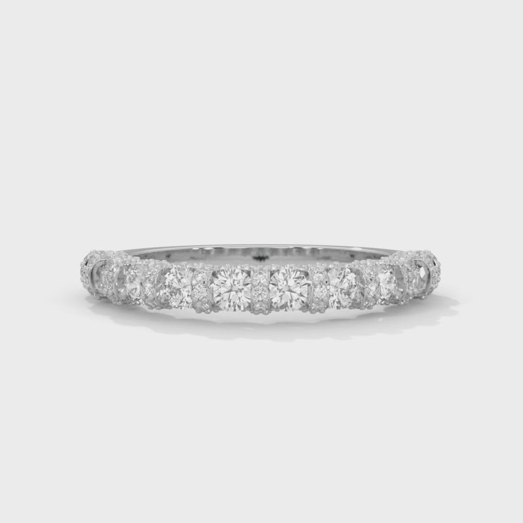 Round Brilliant Cut Lab-Grown Diamond U-Prong Pavé Half-Eternity Ring in White Gold