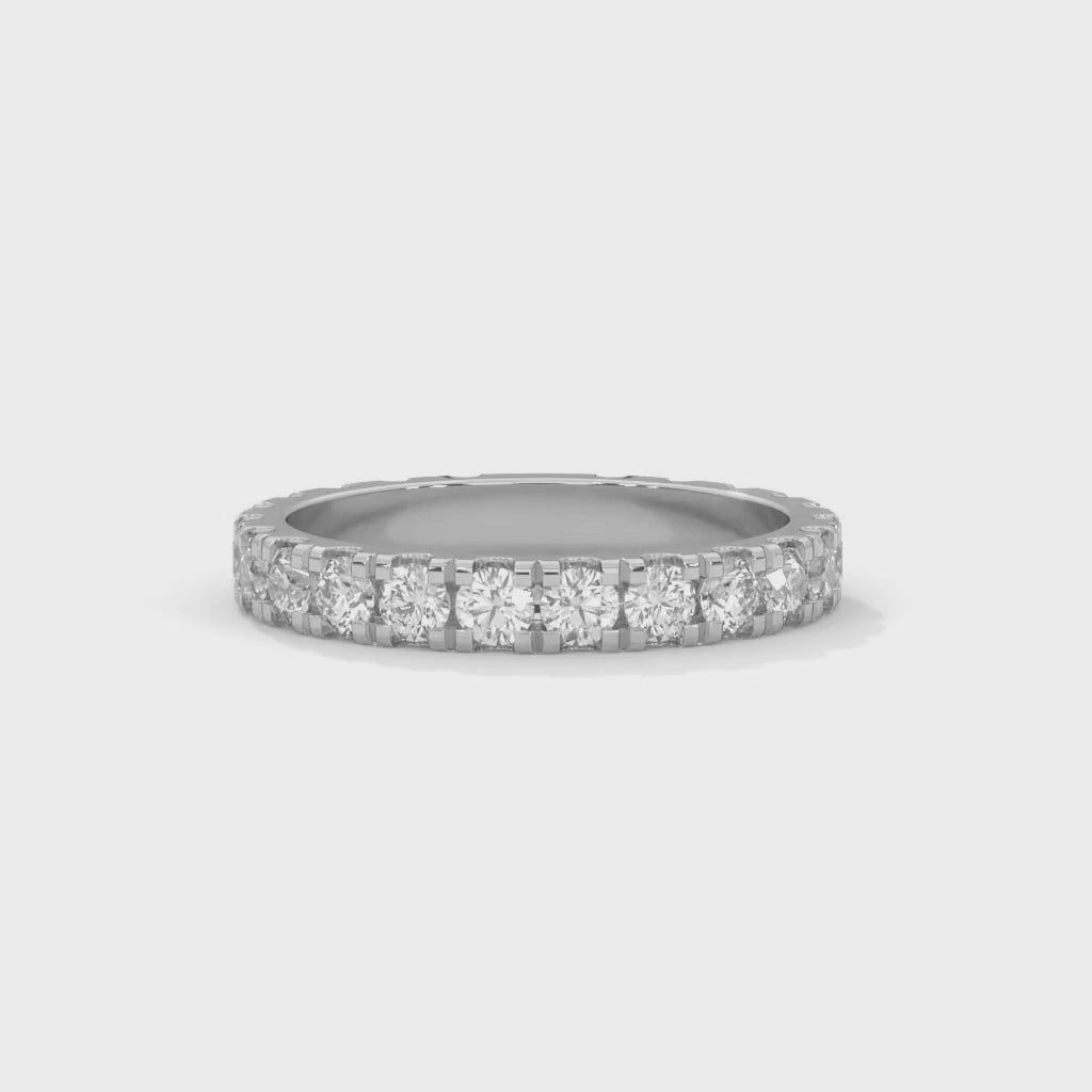 Round Brilliant Cut Lab-Grown Diamond Scallop-Set Eternity Ring in White Gold