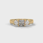 Princess and Round Brilliant Cut Lab-Grown Diamond Three-Stone Engagement Ring in Yellow Gold