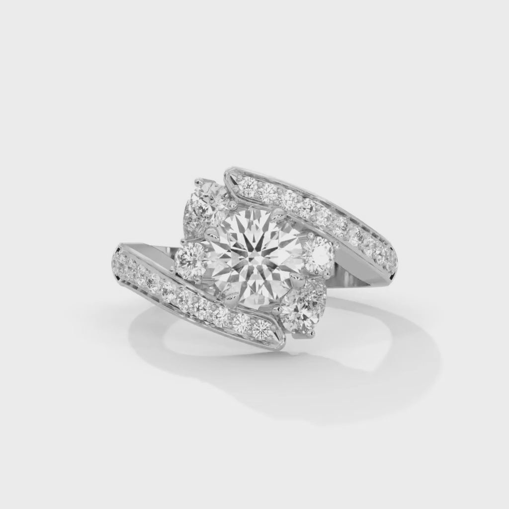 Round Brilliant and Pear Cut Lab-Grown Diamond Split Shank Engagement Ring in White Gold