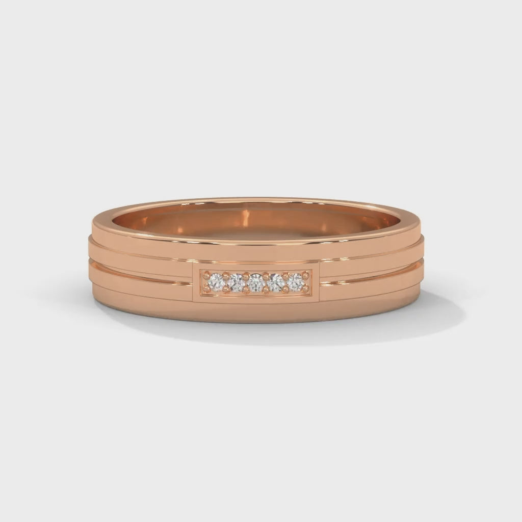 Lab-Grown Diamond Accent Grooved Wedding Ring in Rose Gold