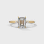 Emerald Cut Lab-Grown Diamond Solitaire Engagement Ring with Side Accents in Yellow Gold