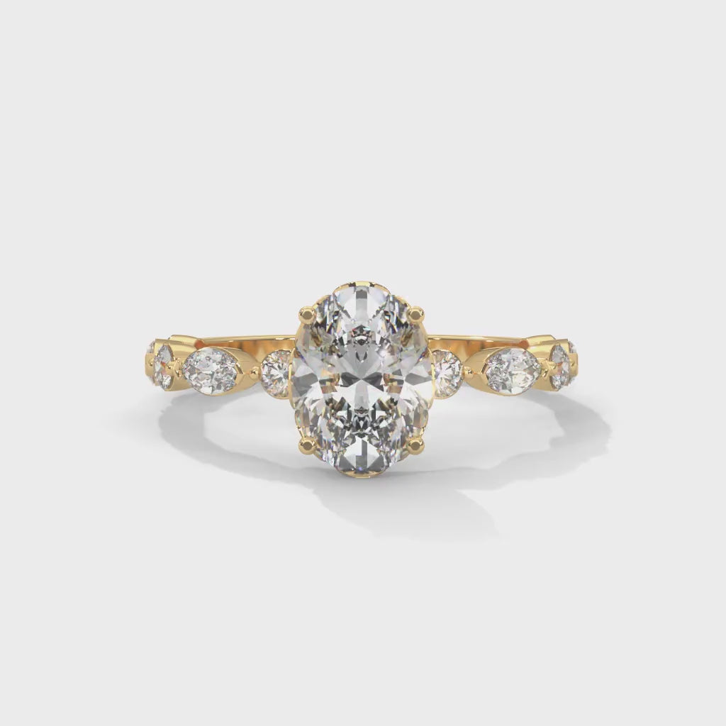 Oval-Shaped Lab-Grown Diamond Scalloped Engagement Ring in Yellow Gold