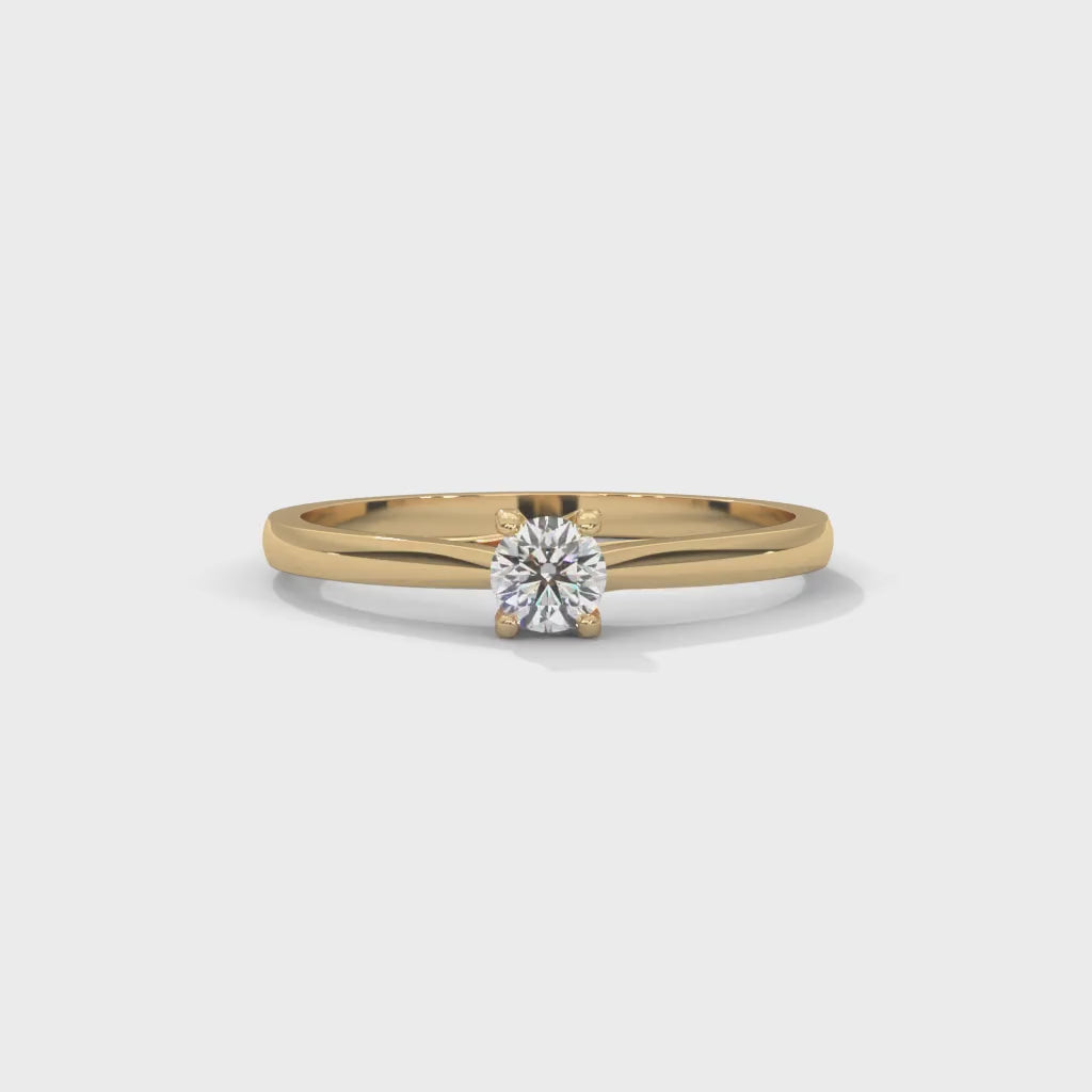 Round Brilliant Cut Lab-Grown Diamond Four-Prong Solitaire Engagement Ring in Yellow Gold