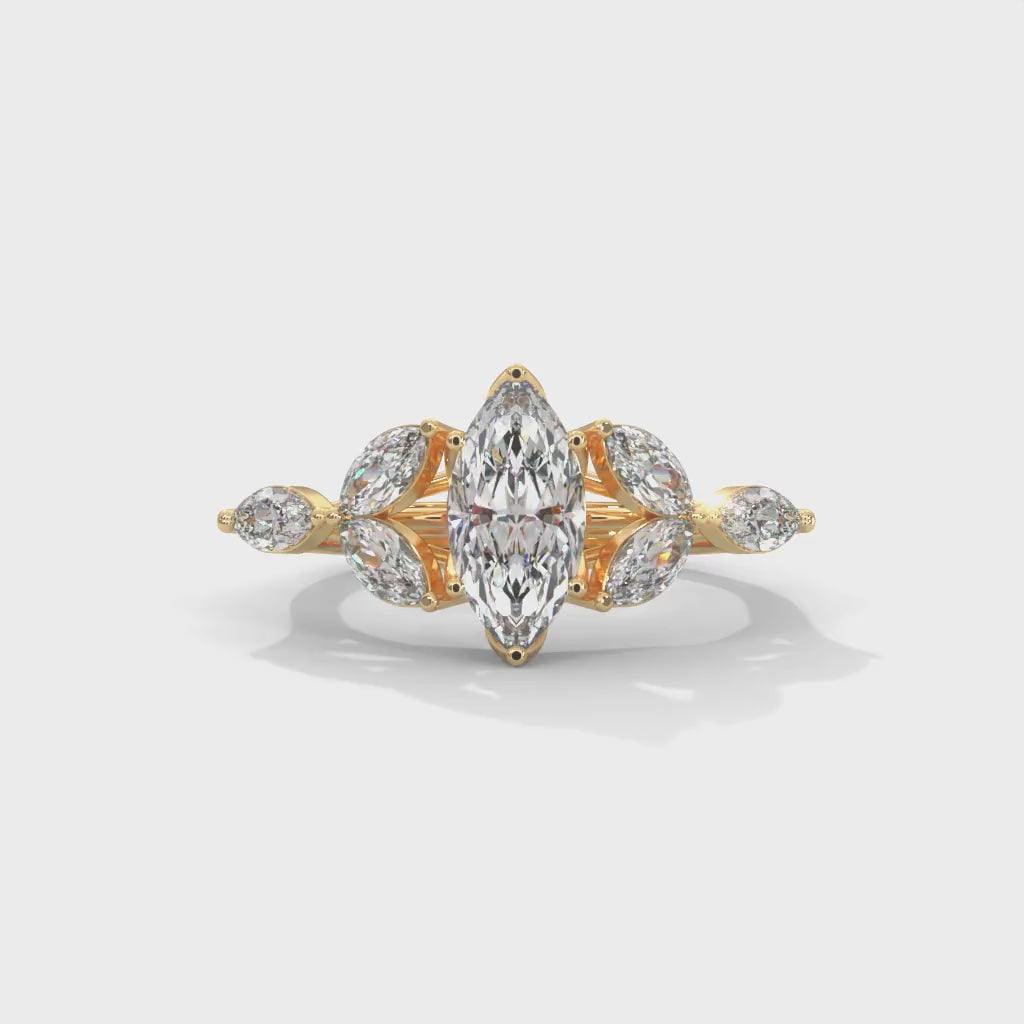 Marquise Cut Lab-Grown Diamond Floral Engagement Ring in Yellow Gold