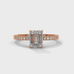 Emerald Cut Lab-Grown Diamond Pavé Engagement Ring in Rose Gold