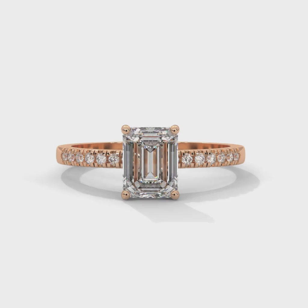 Emerald Cut Lab-Grown Diamond Pavé Engagement Ring in Rose Gold