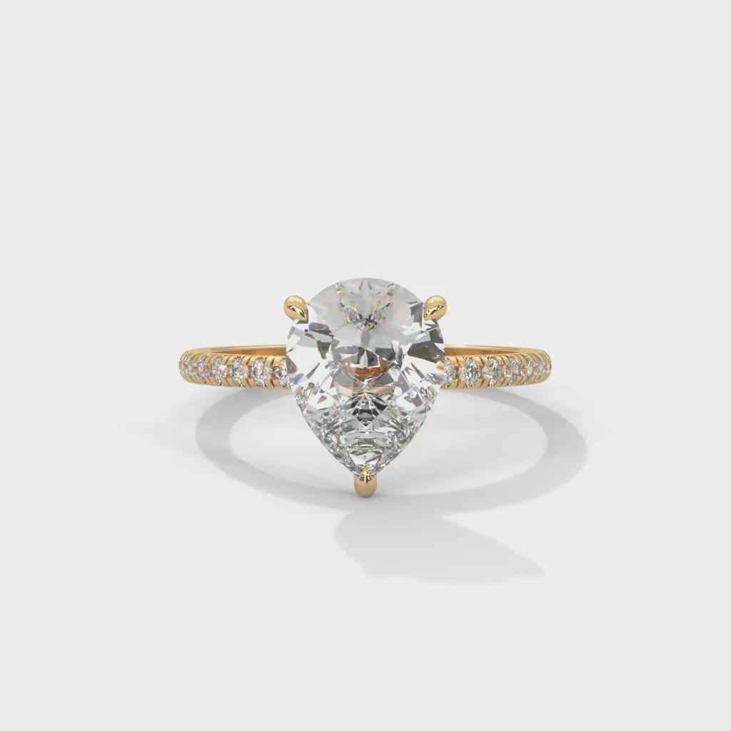 Pear-Shaped Lab-Grown Diamond Pavé Engagement Ring in Yellow Gold