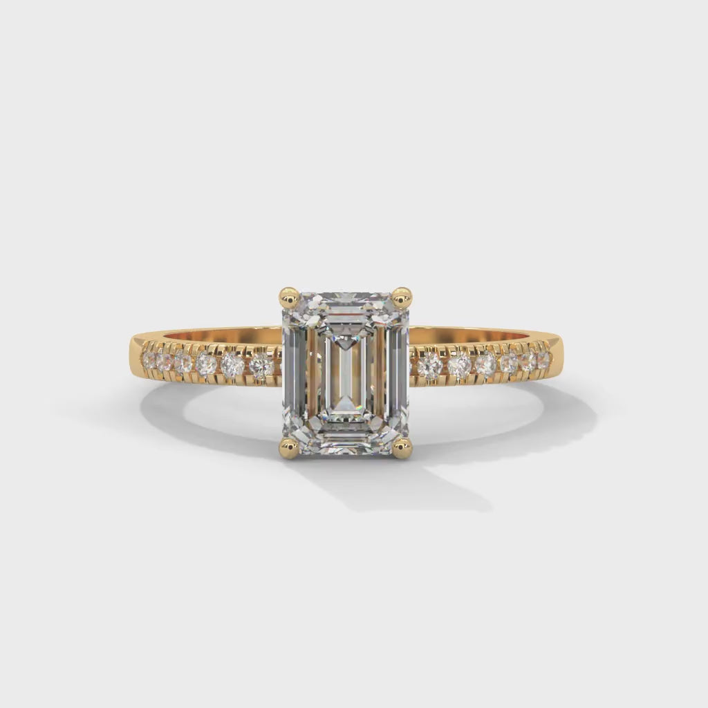 Emerald Cut Lab-Grown Diamond Pavé Engagement Ring in Yellow Gold