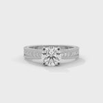 Round Brilliant Cut Lab-Grown Diamond Milgrain Pavé Engagement Ring in White Gold