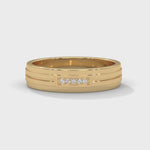 Lab-Grown Diamond Accent Grooved Wedding Ring in Yellow Gold