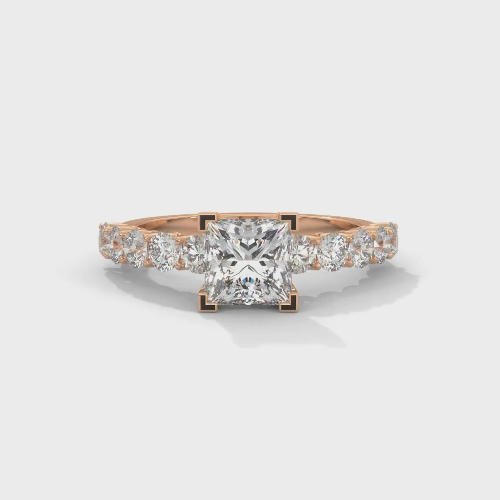 Princess and Round Brilliant Cut Lab-Grown Diamond Engagement Ring in Rose Gold