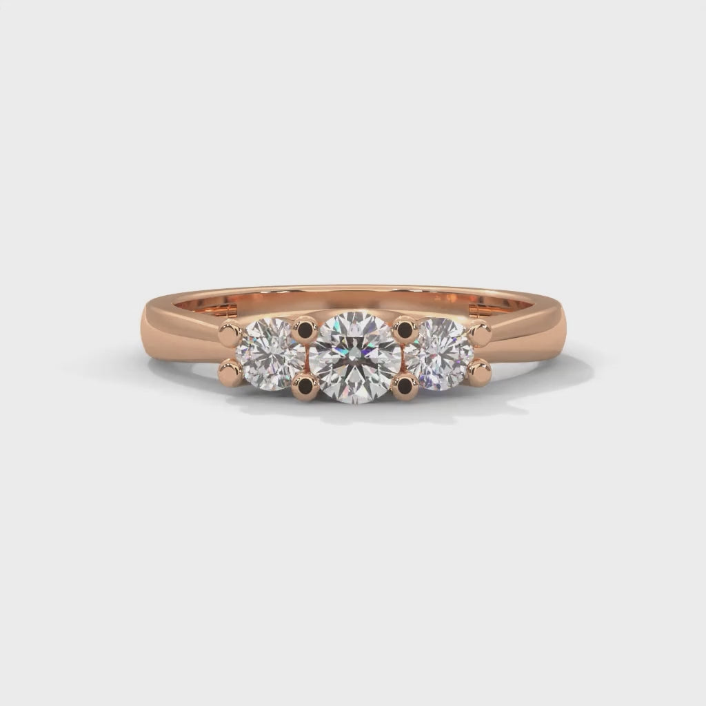 Round Brilliant Cut Lab-Grown Diamond Classic Three-Stone Engagement Ring in Rose Gold