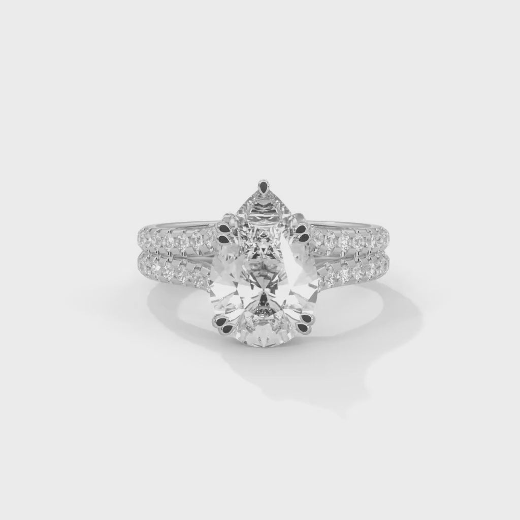 Pear-Shaped Lab-Grown Diamond Double-Band Pavé Engagement Ring in White Gold