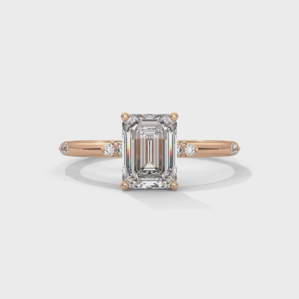 Emerald Cut Lab-Grown Diamond Solitaire Engagement Ring with Side Accents in Rose Gold