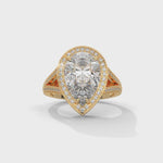 Pear-Shaped Lab-Grown Diamond Halo Split Shank Engagement Ring in Yellow Gold