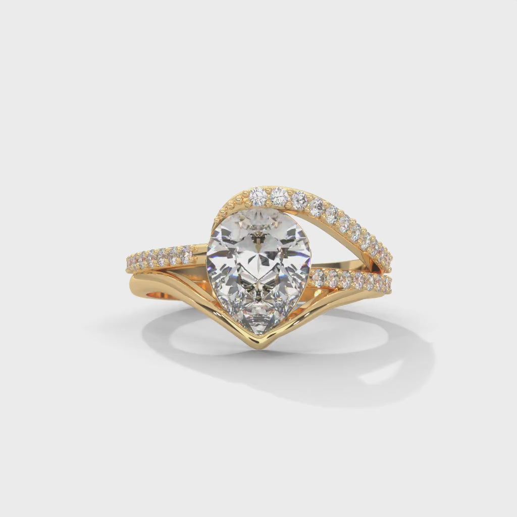 Pear-Shaped Lab-Grown Diamond Split Shank Pavé Engagement Ring in Yellow Gold