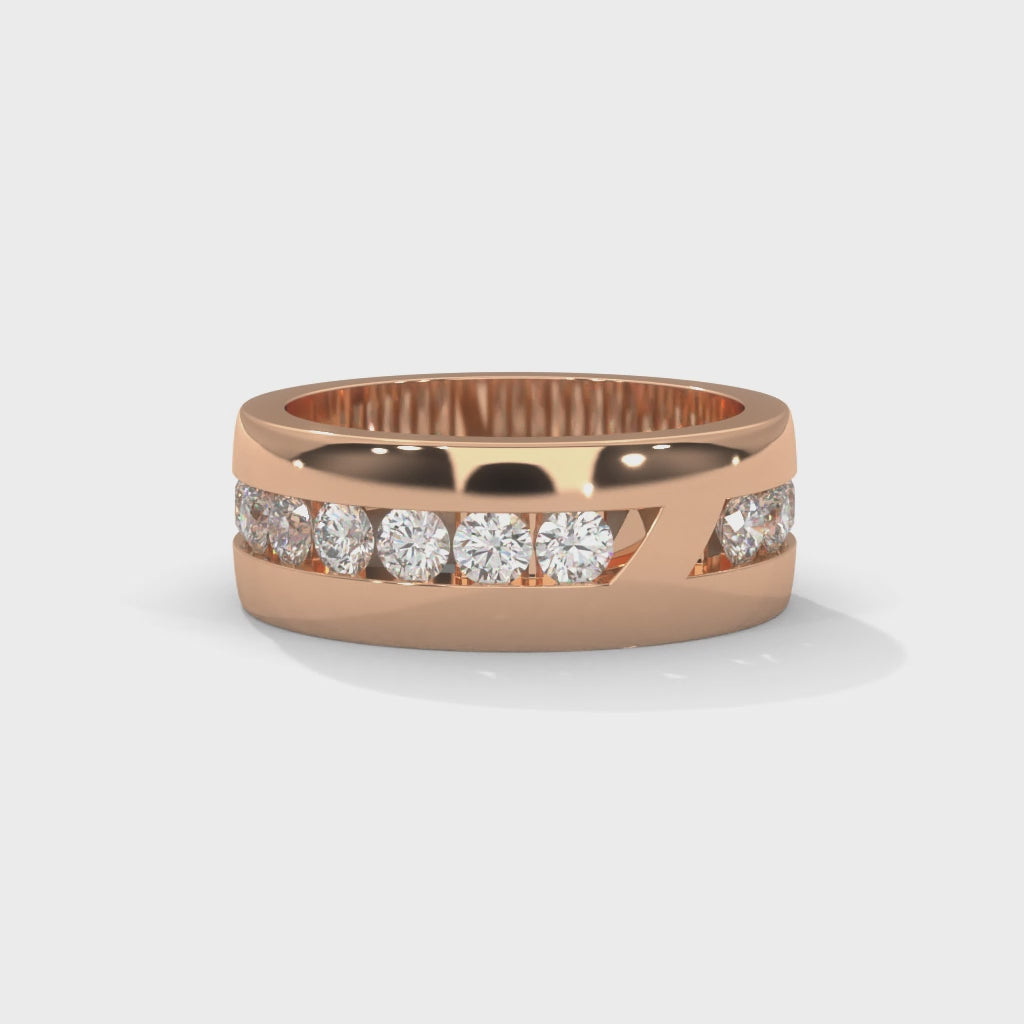 Round Brilliant Cut Lab-Grown Diamond Wide Wedding Ring in Rose Gold