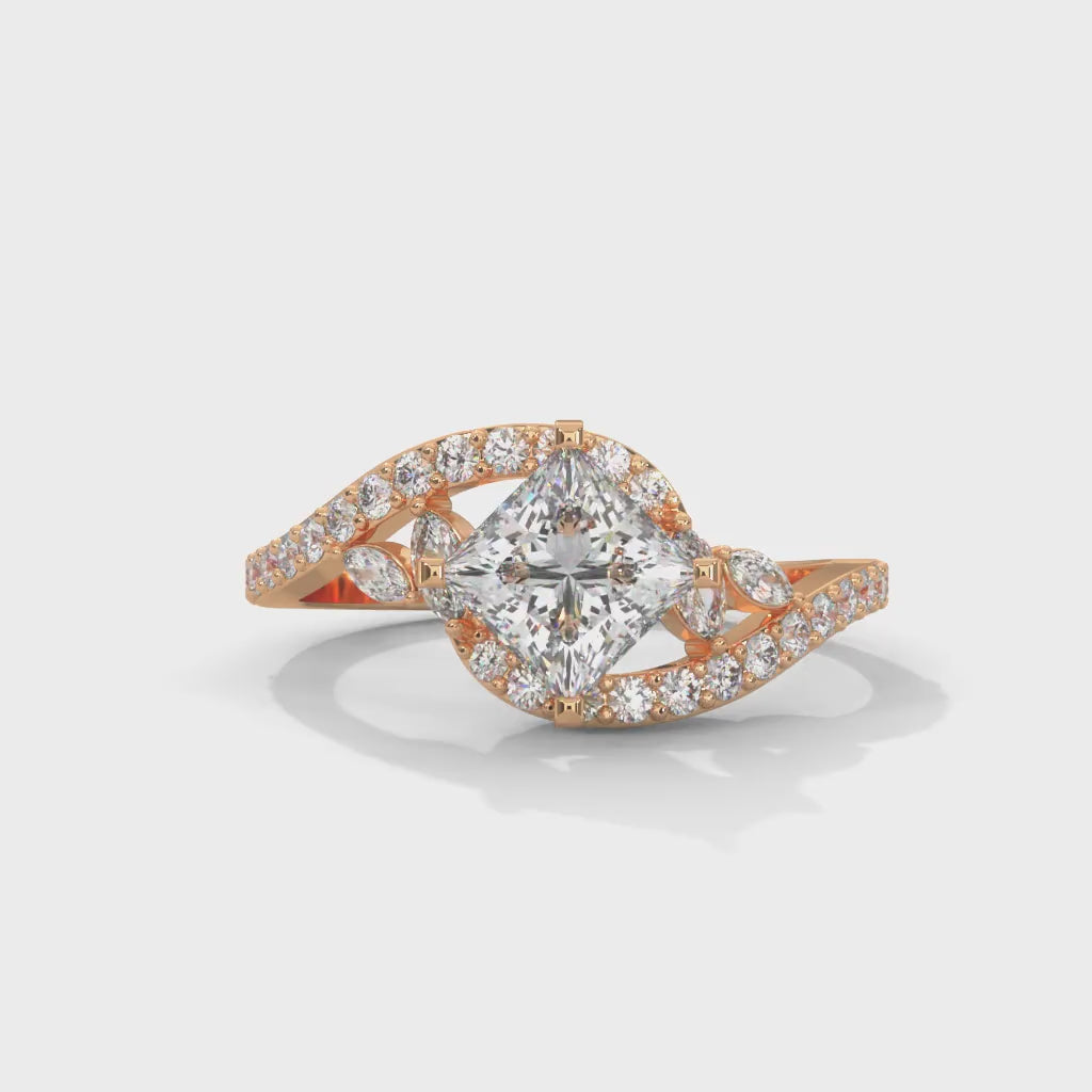 Princess Cut Lab-Grown Diamond Twisted Vine Engagement Ring in Rose Gold