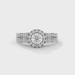 Round Brilliant Cut Lab-Grown Diamond Halo Split Shank Engagement Ring in White Gold