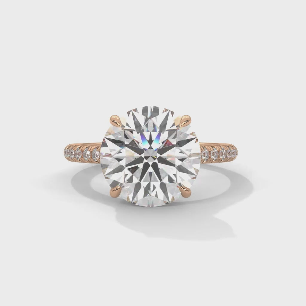 Round Brilliant Cut Lab-Grown Diamond Pavé Engagement Ring in Rose Gold