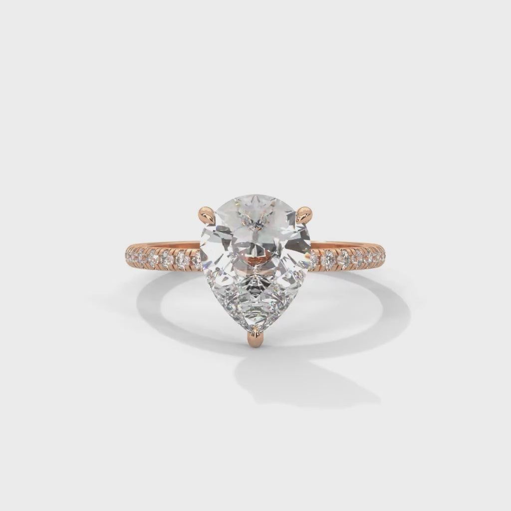 Pear-Shaped Lab-Grown Diamond Pavé Engagement Ring in Rose Gold