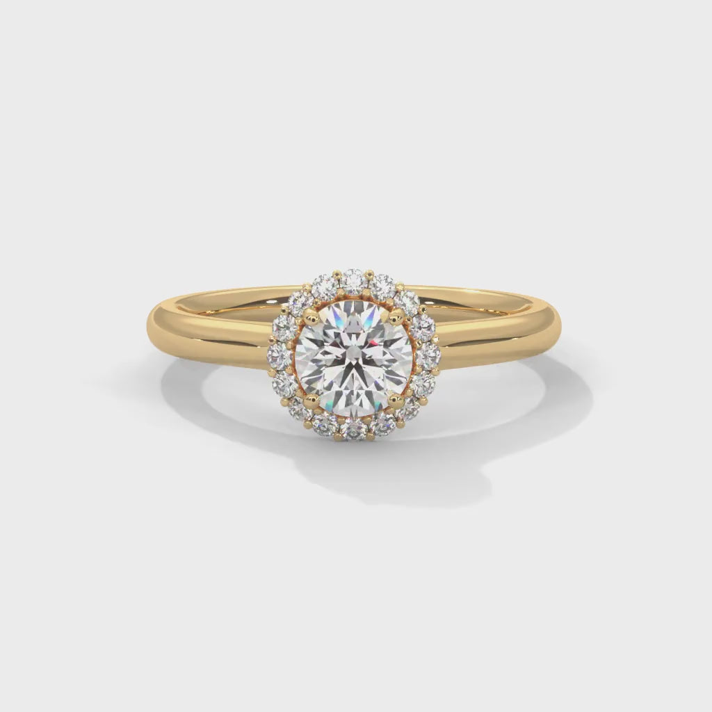 Round Brilliant Cut Lab-Grown Diamond Halo Engagement Ring in Yellow Gold