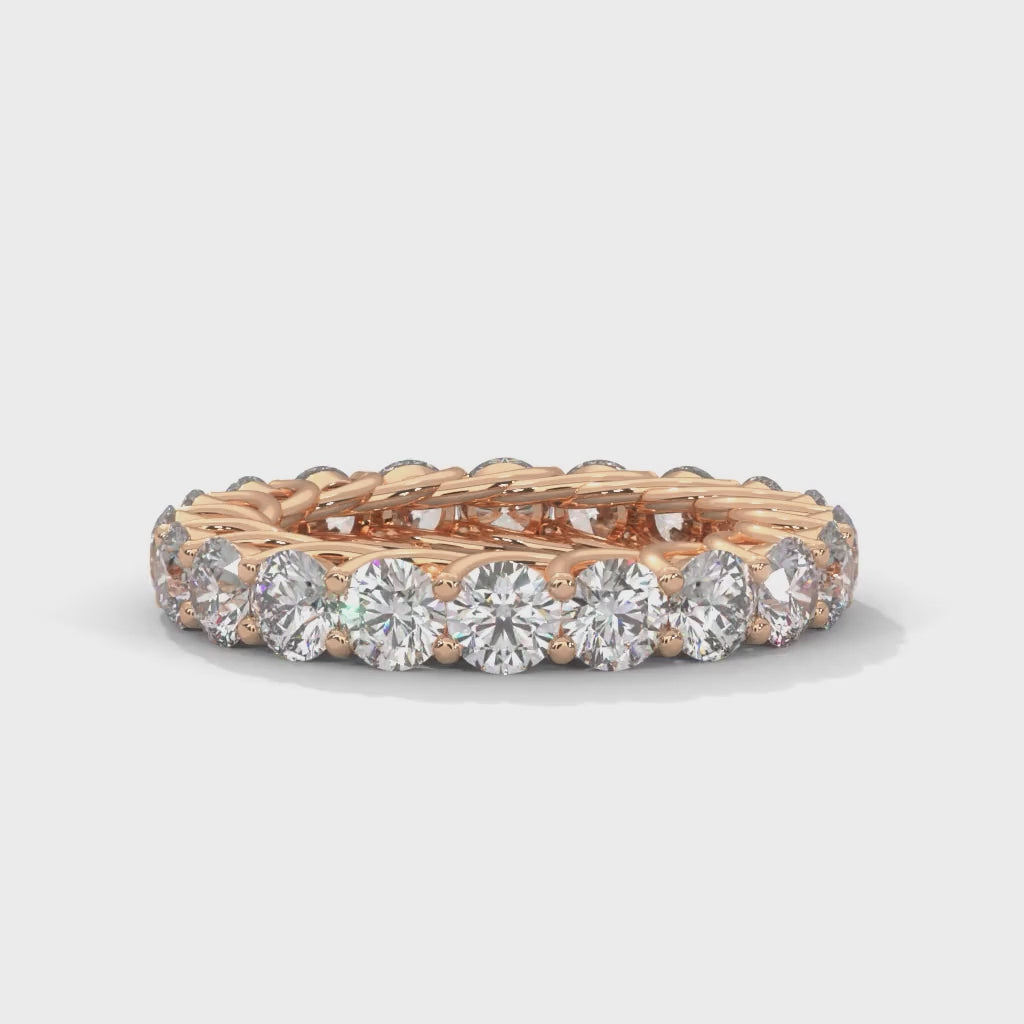 Round Brilliant Cut Lab-Grown Diamond Trellis Eternity Ring in Rose Gold